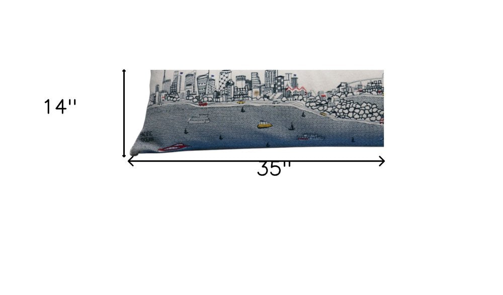 14" X 35" Dark Gray And White Sydney Nighttime Skyline Lumbar Decorative Pillow — view 8