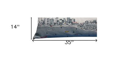 14" X 35" Dark Gray And White Sydney Nighttime Skyline Lumbar Decorative Pillow HomeRoots