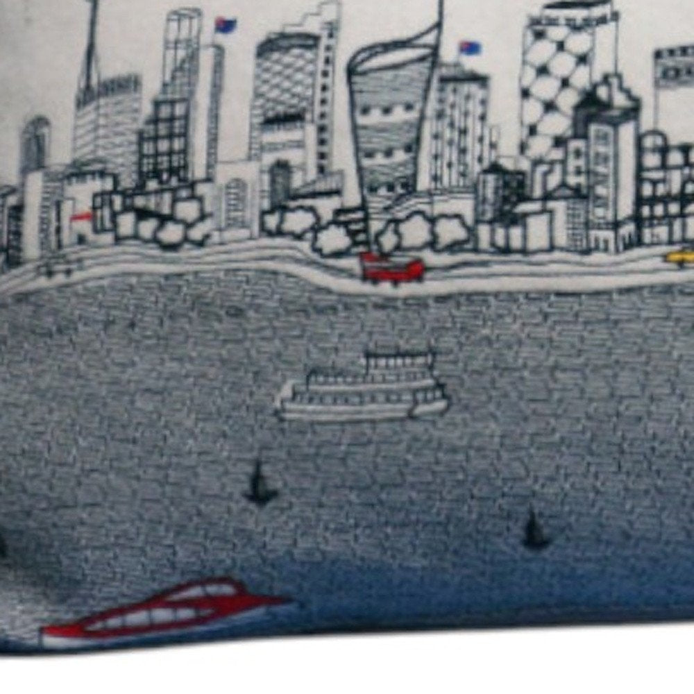 14" X 35" Dark Gray And White Sydney Nighttime Skyline Lumbar Decorative Pillow — view 7