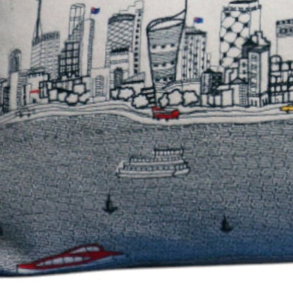 14" X 35" Dark Gray And White Sydney Nighttime Skyline Lumbar Decorative Pillow HomeRoots
