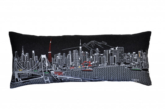 35" Black Tokyo Nighttime Skyline Lumbar Decorative Pillow FurniFindUSA