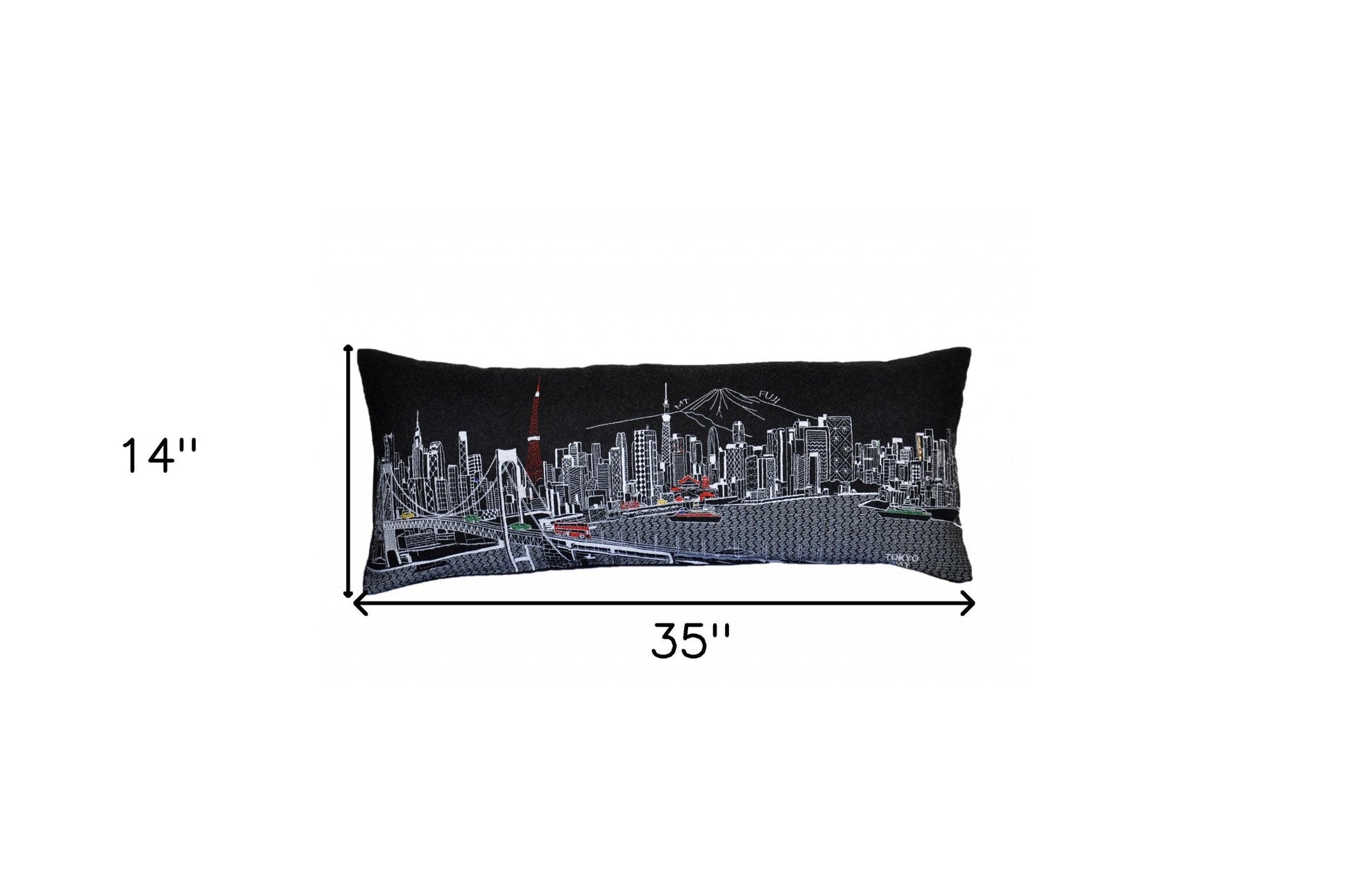 35" Black Tokyo Nighttime Skyline Lumbar Decorative Pillow FurniFindUSA