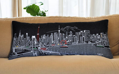35" Black Tokyo Nighttime Skyline Lumbar Decorative Pillow FurniFindUSA