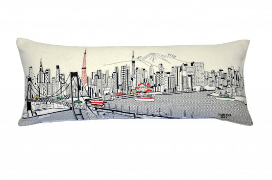 35" White Tokyo Daylight Skyline Lumbar Decorative Pillow FurniFindUSA