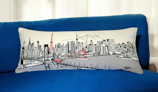 35" White Tokyo Daylight Skyline Lumbar Decorative Pillow FurniFindUSA
