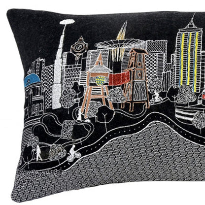14" X 35" Dark Gray And White Tulsa Nighttime Skyline Lumbar Decorative Pillow HomeRoots