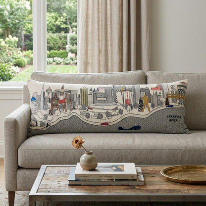 14" X 35" Dark Gray And White Tulsa Nighttime Skyline Lumbar Decorative Pillow HomeRoots
