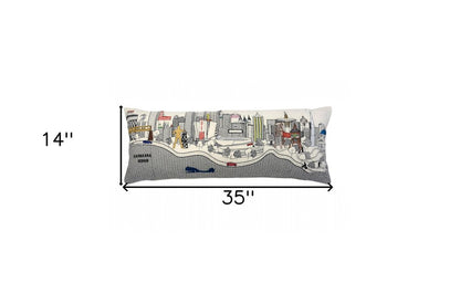 14" X 35" Dark Gray And White Tulsa Nighttime Skyline Lumbar Decorative Pillow HomeRoots