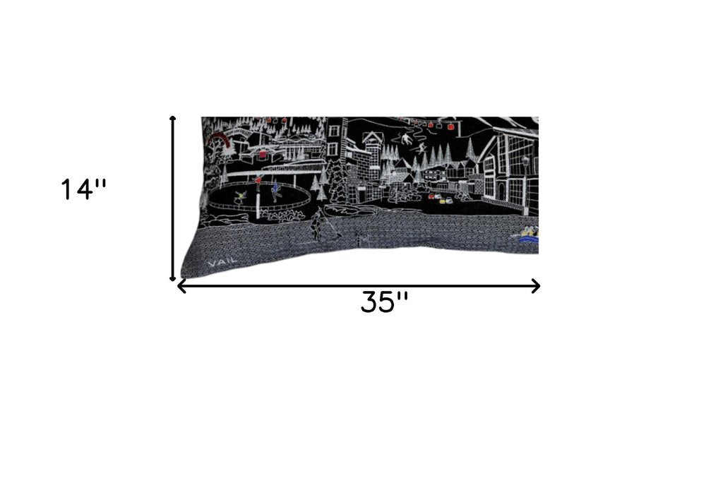 14" X 35" Dark Gray And White Vail Nighttime Skyline Lumbar Decorative Pillow HomeRoots