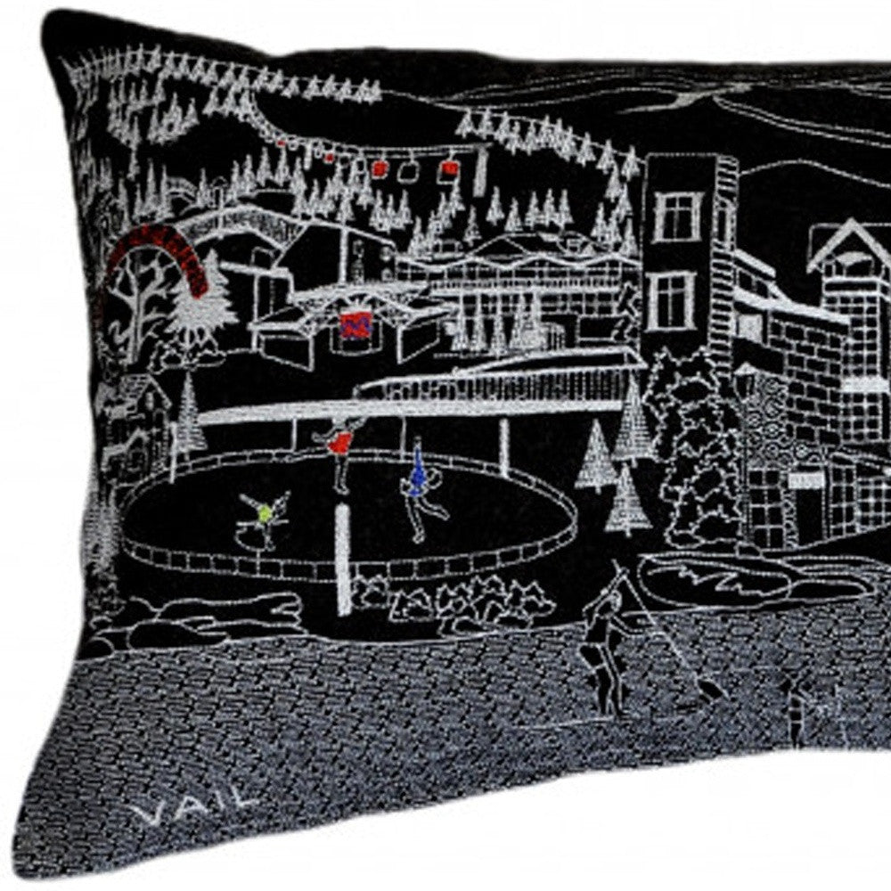 35" Black Vail Nighttime Skyline Lumbar Decorative Pillow FurniFindUSA