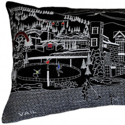 35" Black Vail Nighttime Skyline Lumbar Decorative Pillow FurniFindUSA