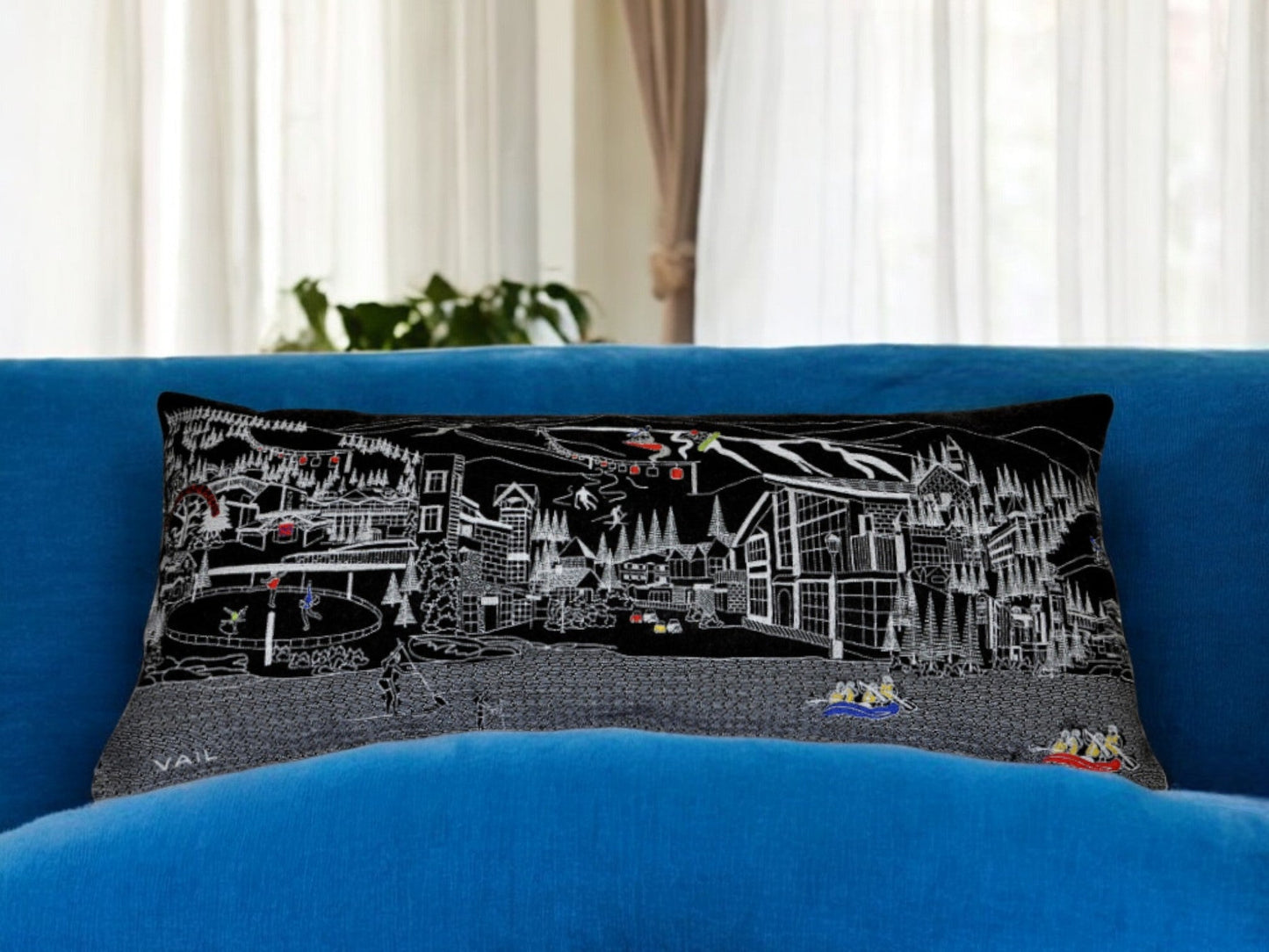 35" Black Vail Nighttime Skyline Lumbar Decorative Pillow FurniFindUSA