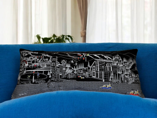 35" Black Vail Nighttime Skyline Lumbar Decorative Pillow FurniFindUSA