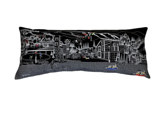 35" Black Vail Nighttime Skyline Lumbar Decorative Pillow FurniFindUSA