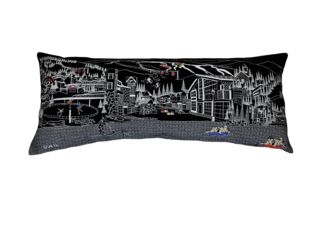 14" X 35" Dark Gray And White Vail Nighttime Skyline Lumbar Decorative Pillow — view 2