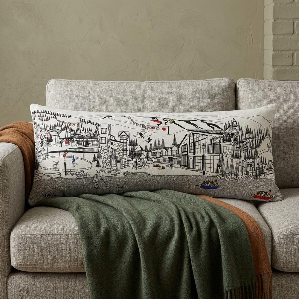 14" X 35" Dark Gray And White Vail Nighttime Skyline Lumbar Decorative Pillow HomeRoots