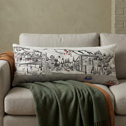 14" X 35" Dark Gray And White Vail Nighttime Skyline Lumbar Decorative Pillow HomeRoots