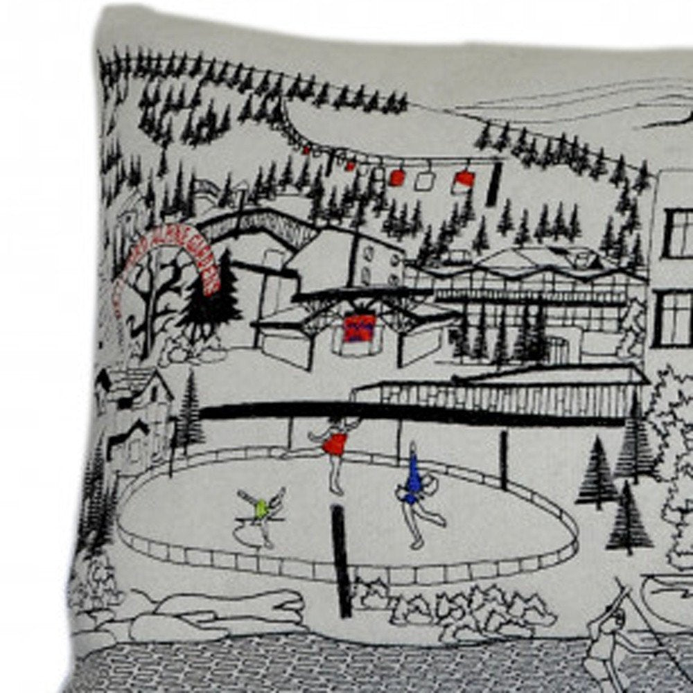 14" X 35" Dark Gray And White Vail Nighttime Skyline Lumbar Decorative Pillow HomeRoots