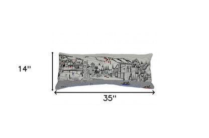 14" X 35" Dark Gray And White Vail Nighttime Skyline Lumbar Decorative Pillow HomeRoots