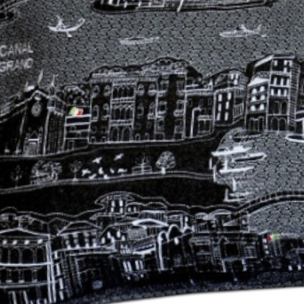 14" X 35" Dark Gray And White Venice Nighttime Skyline Lumbar Decorative Pillow HomeRoots