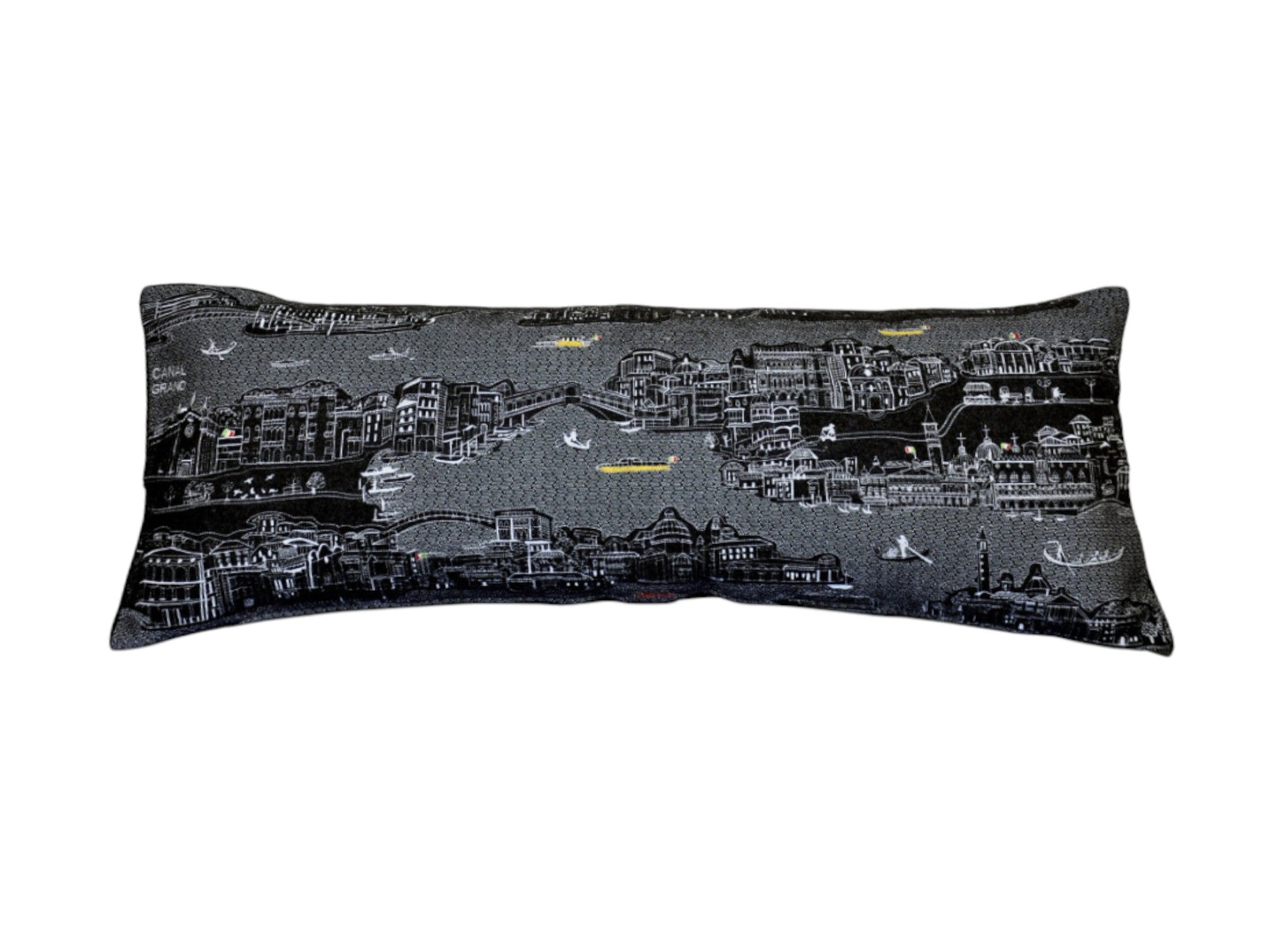 35" Black Venice Nighttime Skyline Lumbar Decorative Pillow FurniFindUSA