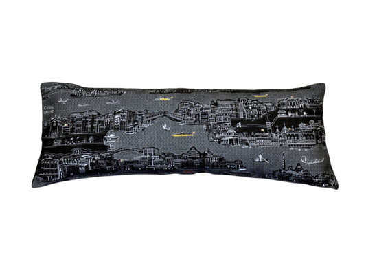 35" Black Venice Nighttime Skyline Lumbar Decorative Pillow FurniFindUSA