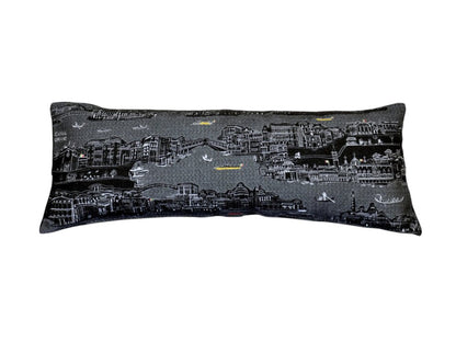 14" X 35" Dark Gray And White Venice Nighttime Skyline Lumbar Decorative Pillow HomeRoots