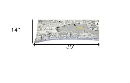 14" X 35" Dark Gray And White Venice Nighttime Skyline Lumbar Decorative Pillow HomeRoots