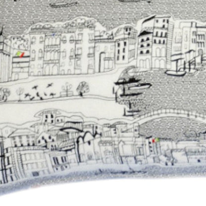 14" X 35" Dark Gray And White Venice Nighttime Skyline Lumbar Decorative Pillow HomeRoots