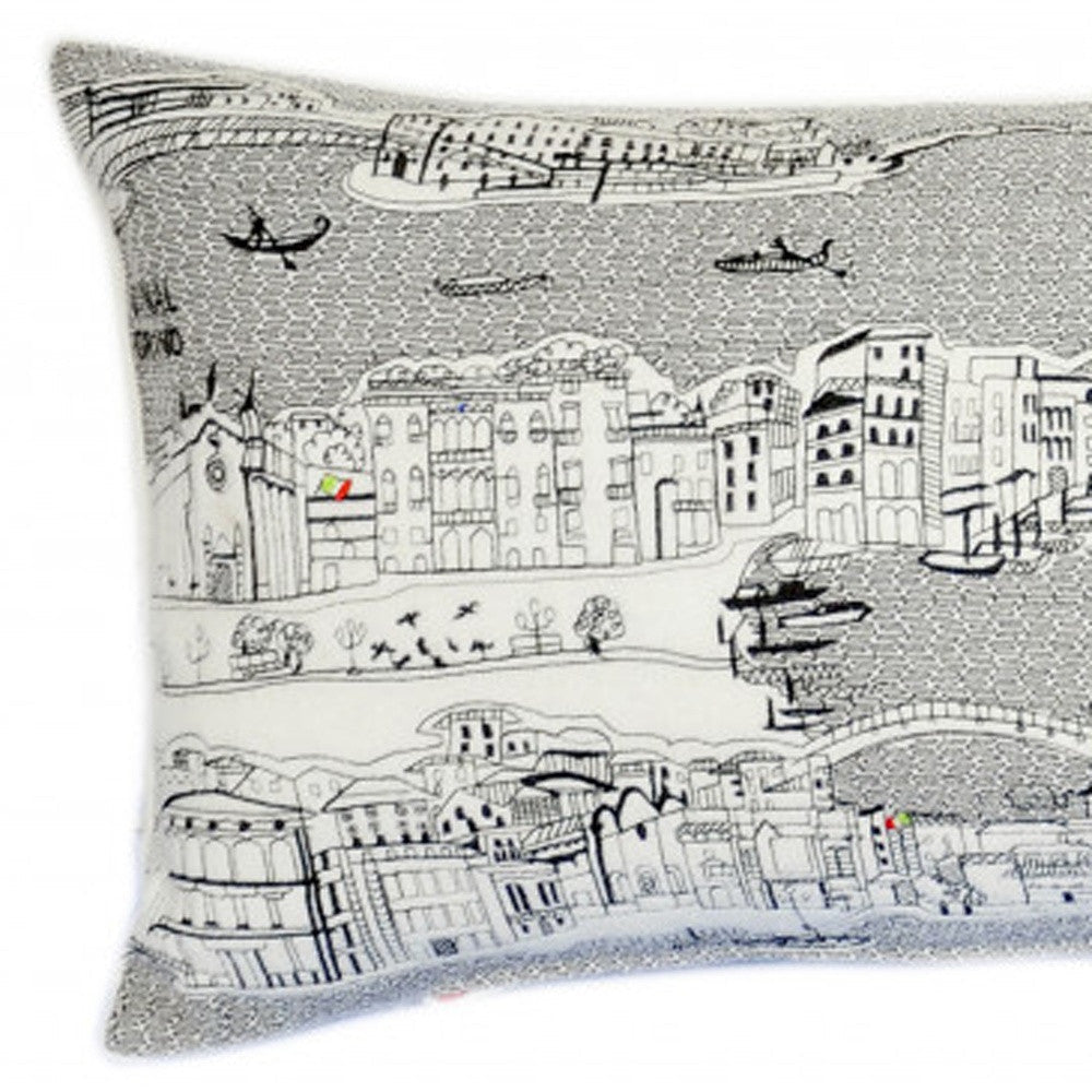 35" White Venice Daylight Skyline Lumbar Decorative Pillow FurniFindUSA