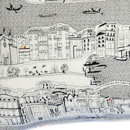 14" X 35" Dark Gray And White Venice Nighttime Skyline Lumbar Decorative Pillow HomeRoots