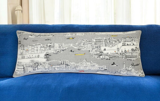 35" White Venice Daylight Skyline Lumbar Decorative Pillow FurniFindUSA