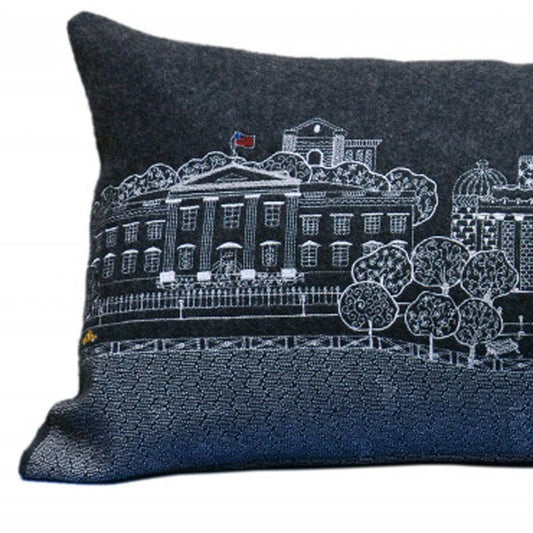 14" X 35" Cream Washington DC Daylight Skyline Lumbar Decorative Pillow