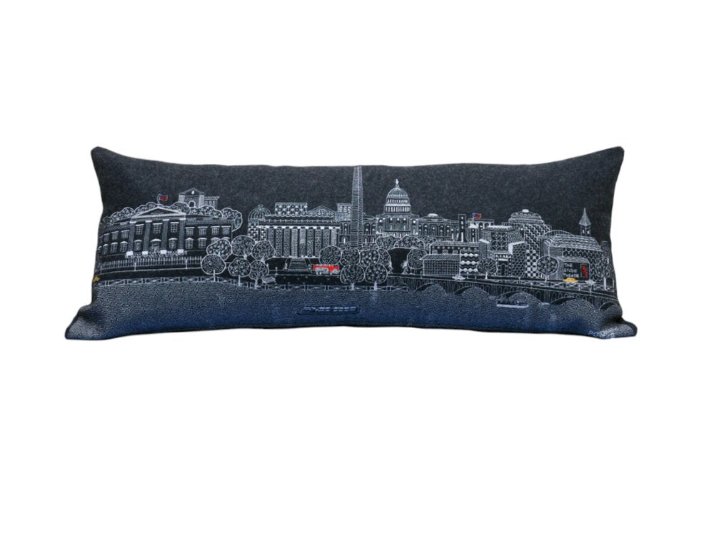 14" X 35" Cream Washington DC Daylight Skyline Lumbar Decorative Pillow HomeRoots