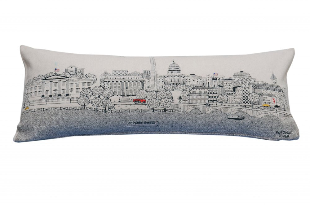 14" X 35" Cream Washington DC Daylight Skyline Lumbar Decorative Pillow HomeRoots