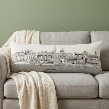 14" X 35" Cream Washington DC Daylight Skyline Lumbar Decorative Pillow HomeRoots
