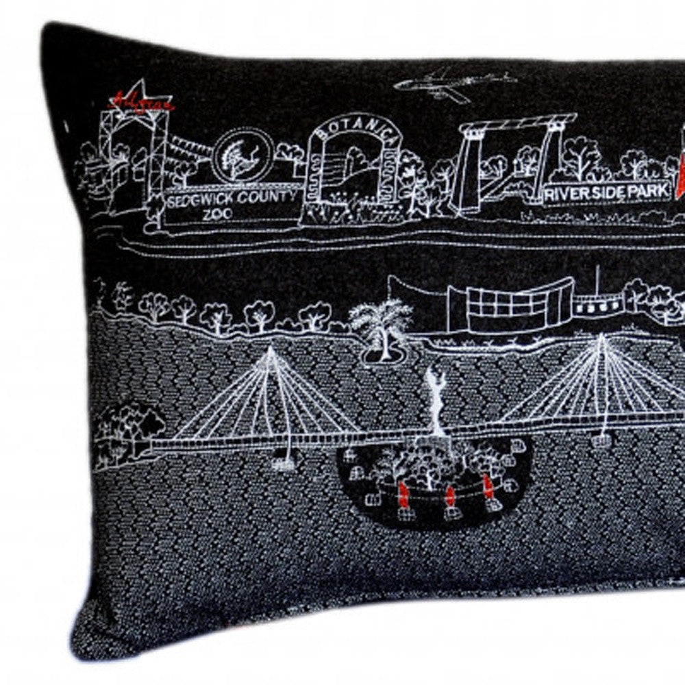 35" Black Wichita Nighttime Skyline Lumbar Decorative Pillow FurniFindUSA