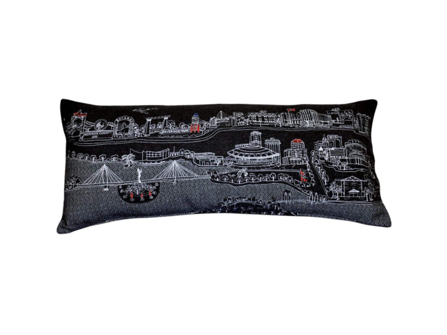 35" Black Wichita Nighttime Skyline Lumbar Decorative Pillow FurniFindUSA