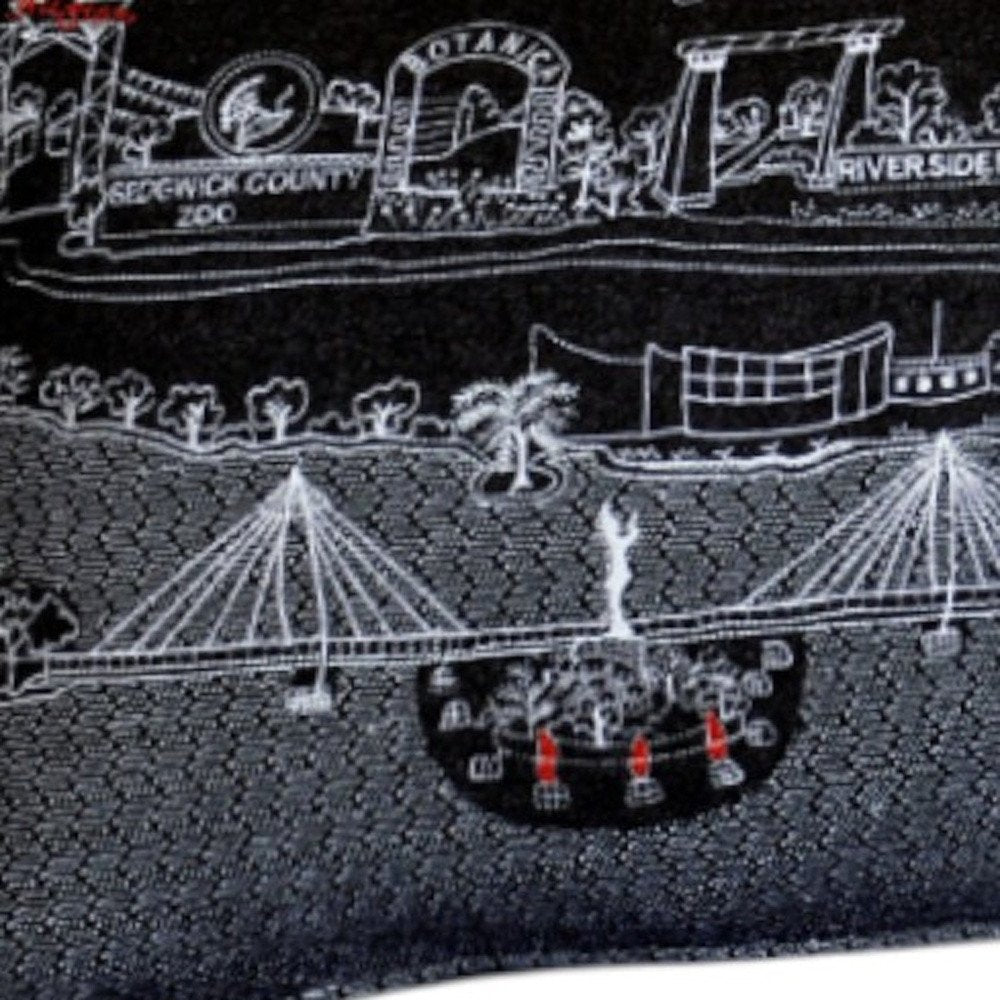 14" X 35" Dark Gray And White Wichita Nighttime Skyline Lumbar Decorative Pillow — view 4