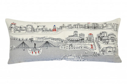 14" X 35" Dark Gray And White Wichita Nighttime Skyline Lumbar Decorative Pillow HomeRoots
