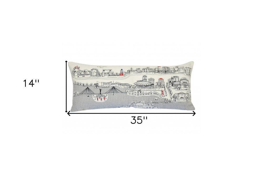 14" X 35" Dark Gray And White Wichita Nighttime Skyline Lumbar Decorative Pillow — view 7