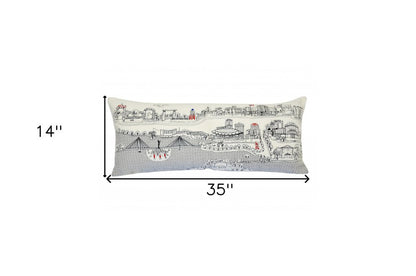 14" X 35" Dark Gray And White Wichita Nighttime Skyline Lumbar Decorative Pillow HomeRoots