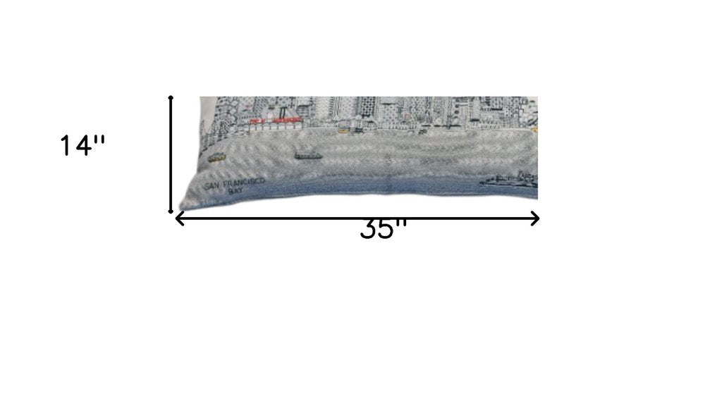 14" X 35" Dark Gray And White San Francisco Nighttime Skyline Lumbar Decorative Pillow — view 7