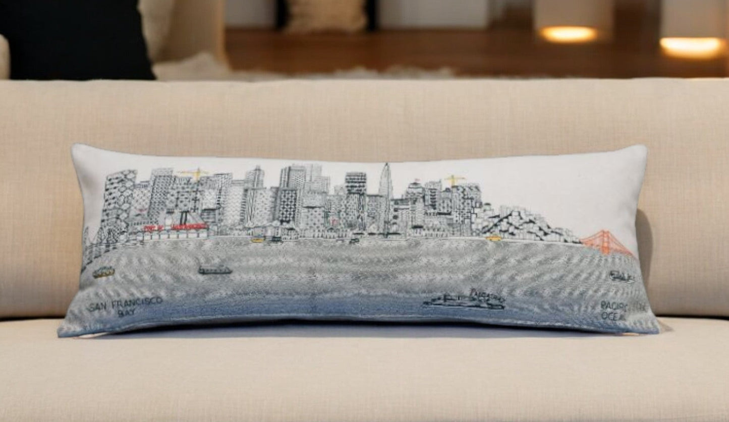 35" White San Francisco Daylight Skyline Lumbar Decorative Pillow FurniFindUSA