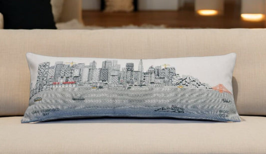 35" White San Francisco Daylight Skyline Lumbar Decorative Pillow FurniFindUSA
