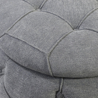 Large Button Tufted Woven Round Storage Footstool。Suitable for living room, bedroom, study - FurniFindUSA