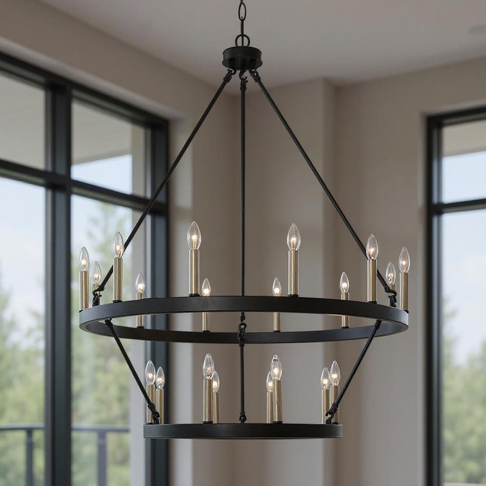 Black Candle Style Multi Light Metal Dimmable Chandelier — view 7