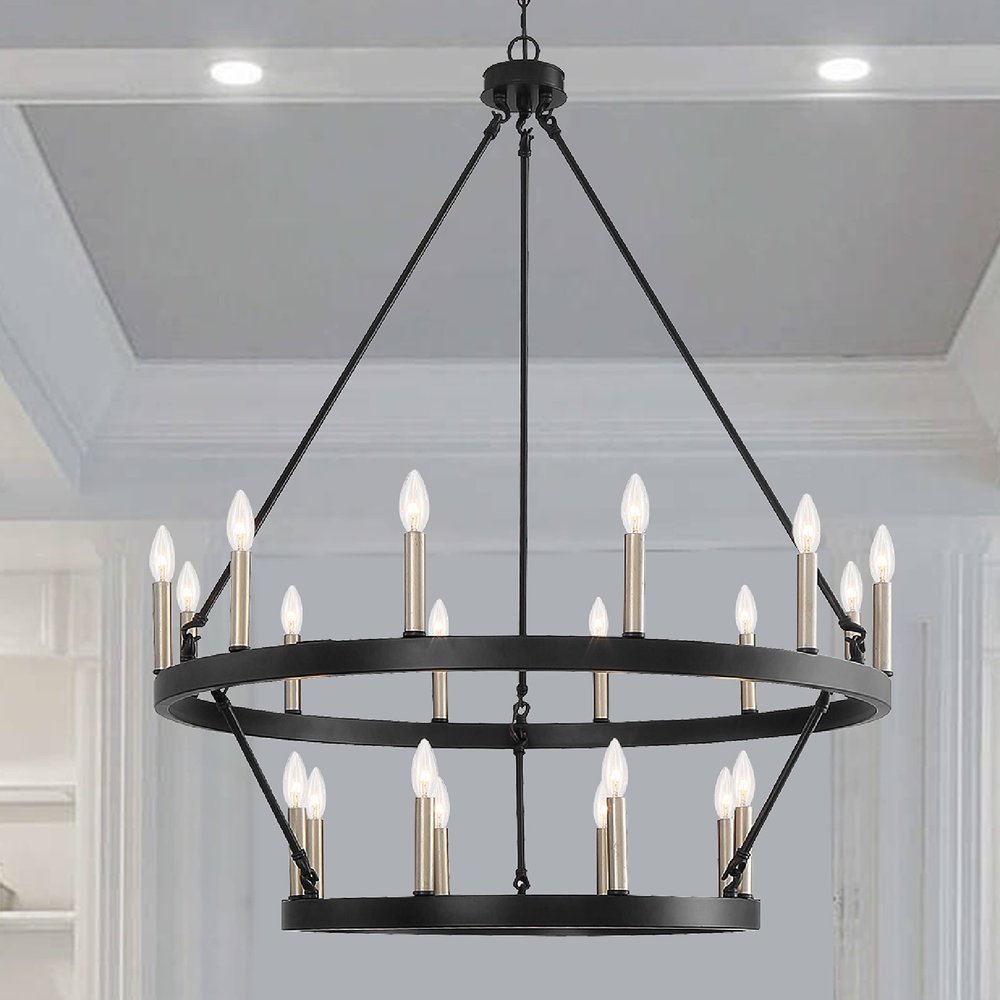 Black Candle Style Multi Light Metal Dimmable Chandelier — view 2
