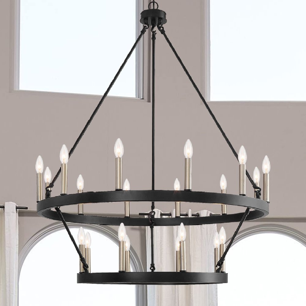 Black Candle Style Multi Light Metal Dimmable Chandelier — view 6