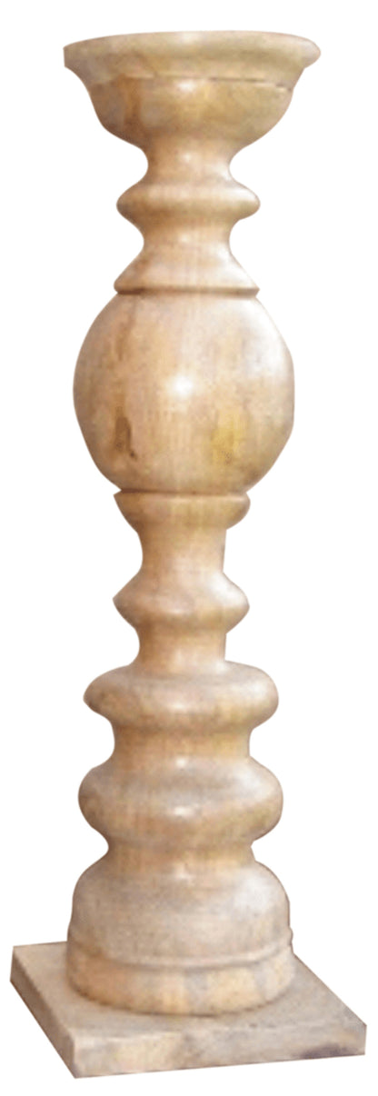 24" Natural Solid Wood Floor Pillar Candle Holder